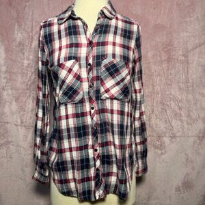 Altardt State Womens Blue And Black Plaid Button Down Long Sleeve Shirt Size XS